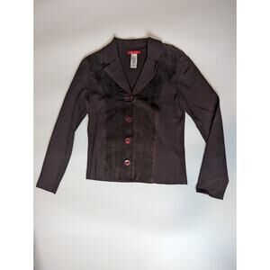 Vintage Anne Klein Small Brown Leather Sweater Button Front Collared 90s